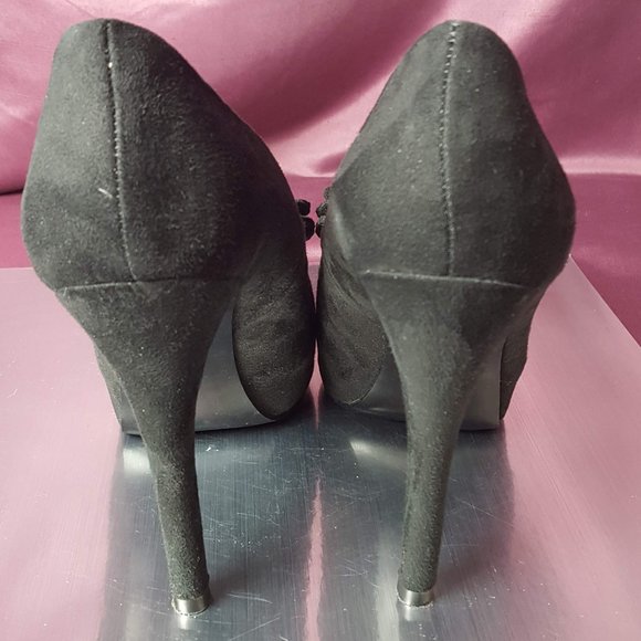 Guess Black Platform Peep Toe Bow Heels 6.5 Fabric - Picture 4 of 11